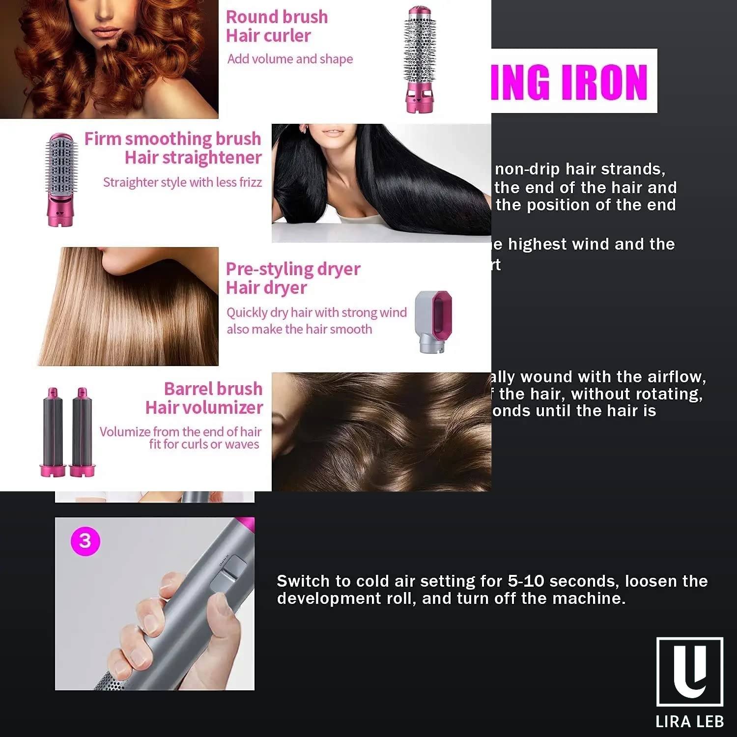 Hot Air Brush 5in1 Multifunctional Hair Dryer Volumizer Hair Straightener