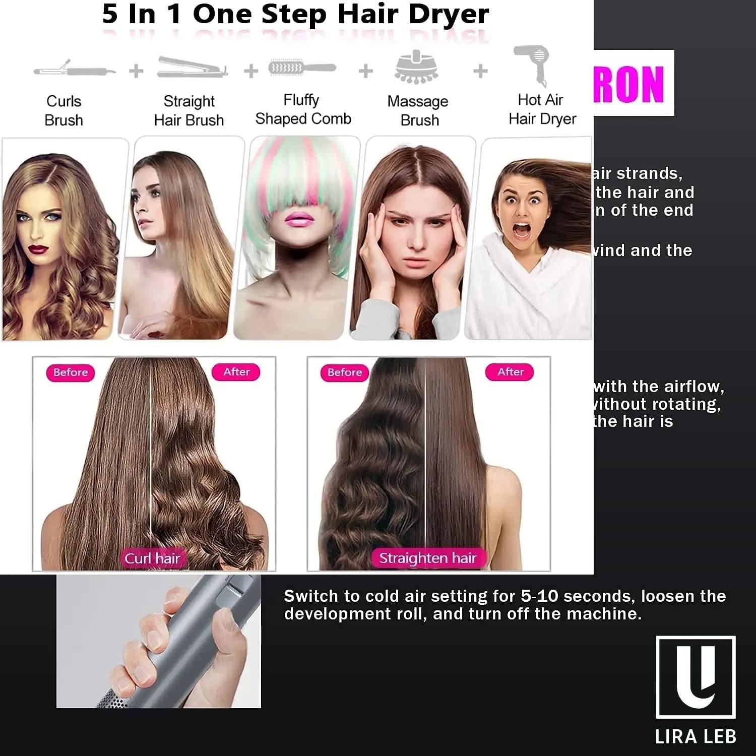 Hot Air Brush 5in1 Multifunctional Hair Dryer Volumizer Hair Straightener