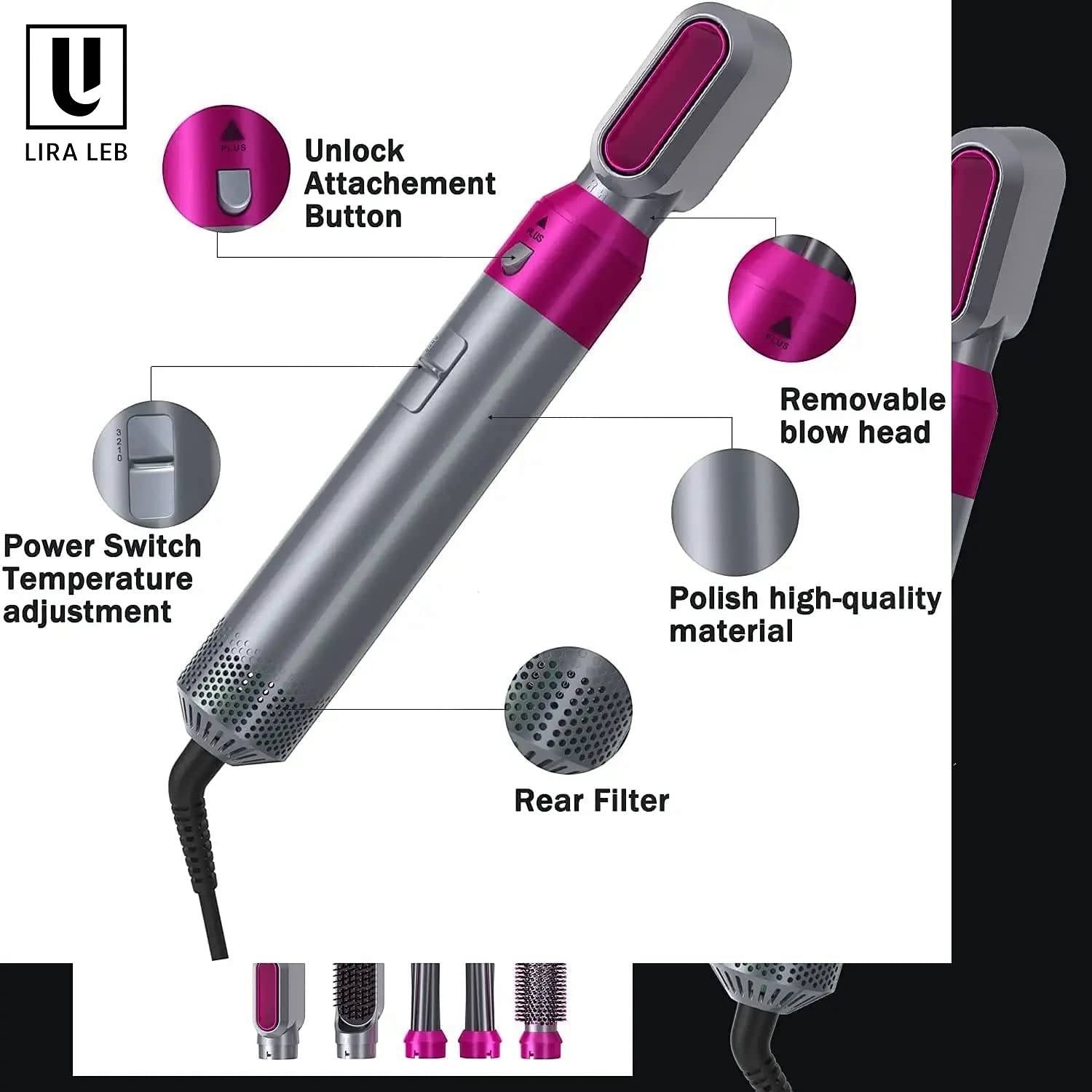 Hot Air Brush 5in1 Multifunctional Hair Dryer Volumizer Hair Straightener