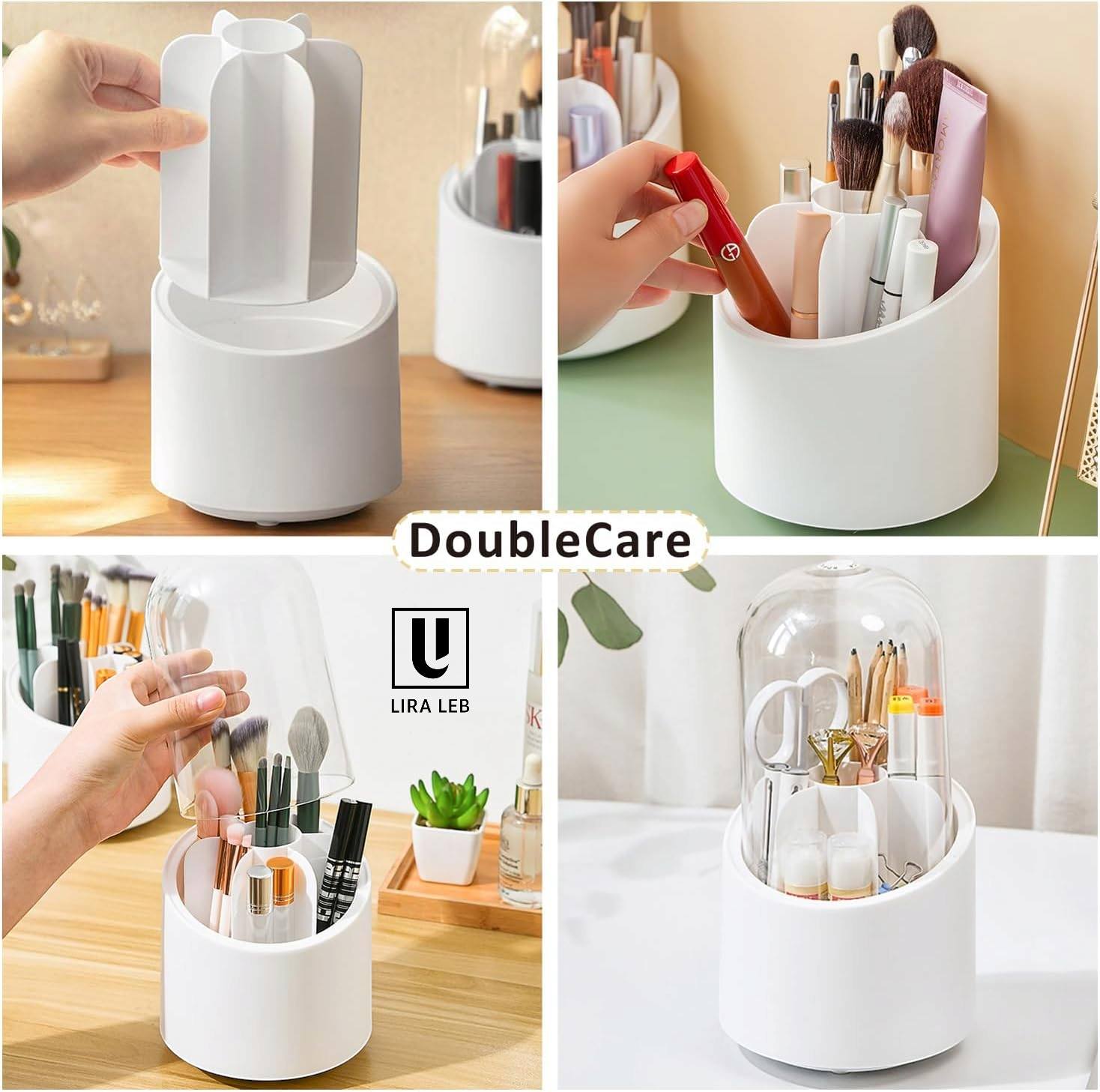 Double Care Makeup Brush Organizer, 360 Degree Rotating Multifunctional Pen Holder