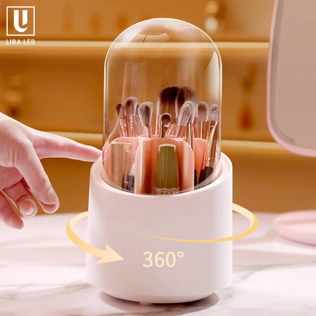 Double Care Makeup Brush Organizer, 360 Degree Rotating Multifunctional Pen Holder