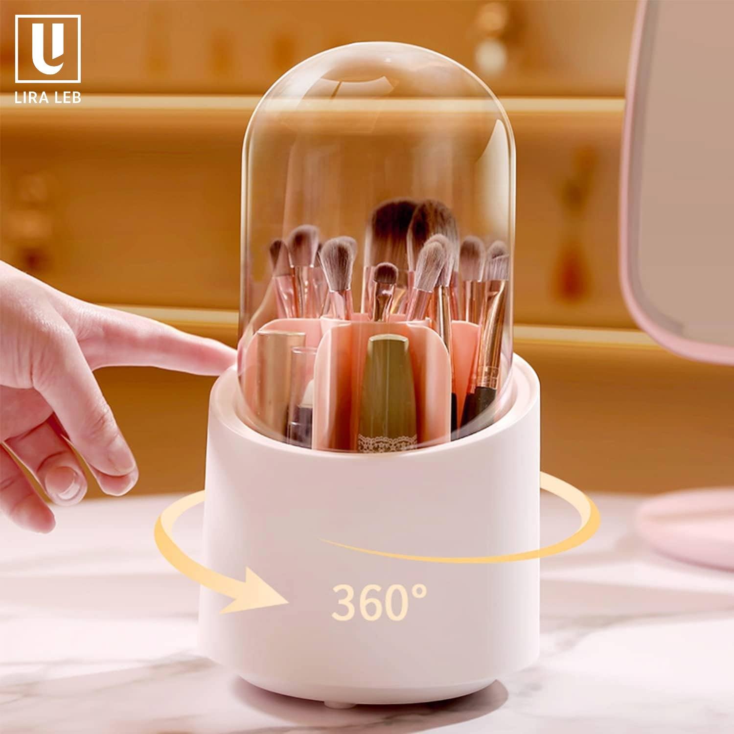 Double Care Makeup Brush Organizer, 360 Degree Rotating Multifunctional Pen Holder