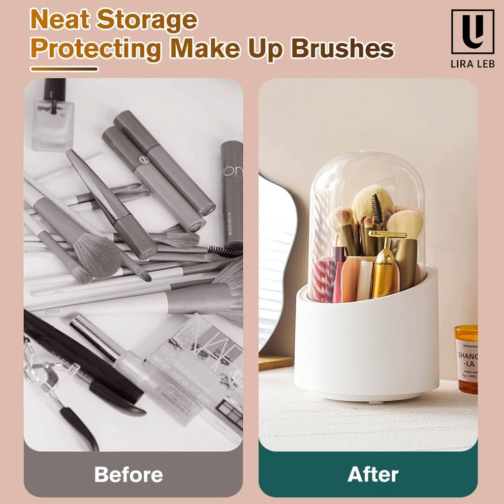Double Care Makeup Brush Organizer, 360 Degree Rotating Multifunctional Pen Holder