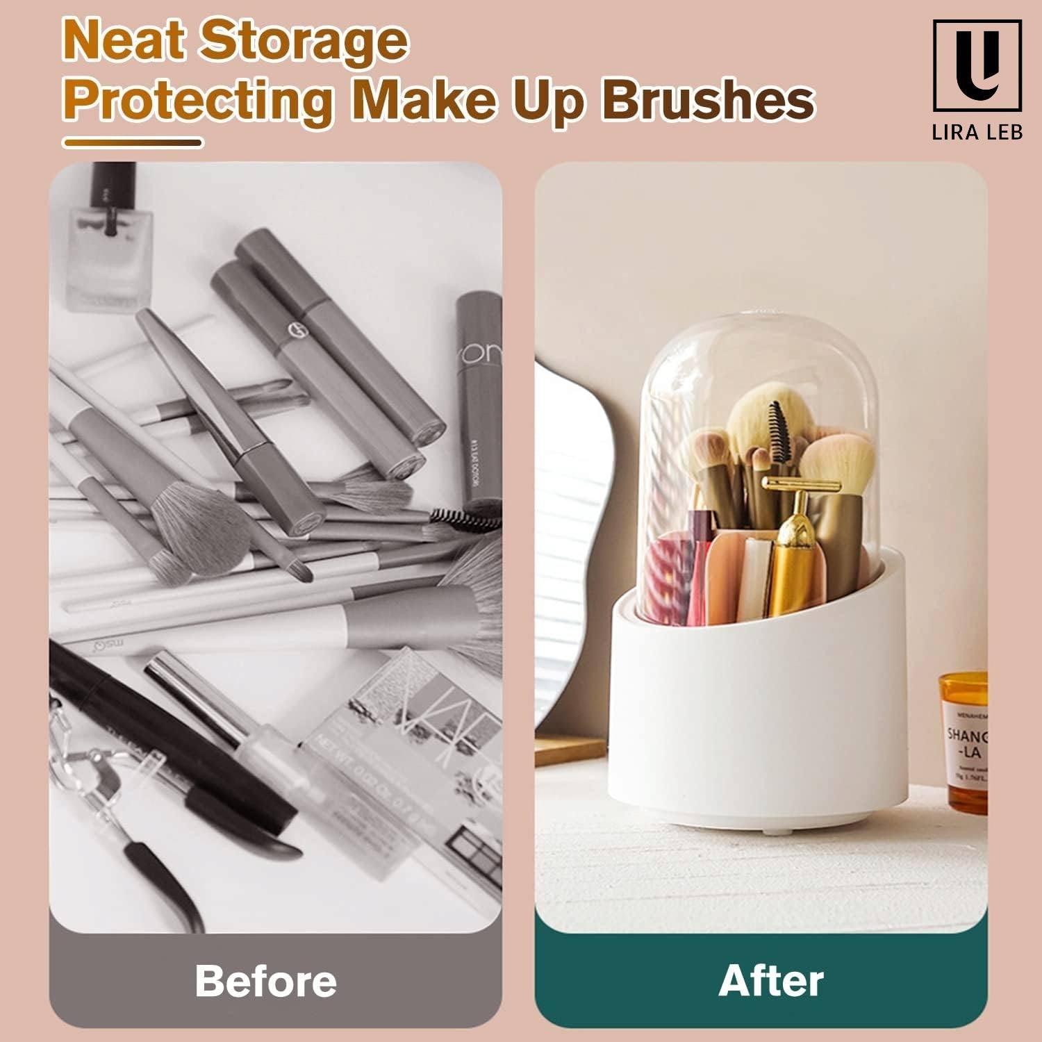 Double Care Makeup Brush Organizer, 360 Degree Rotating Multifunctional Pen Holder