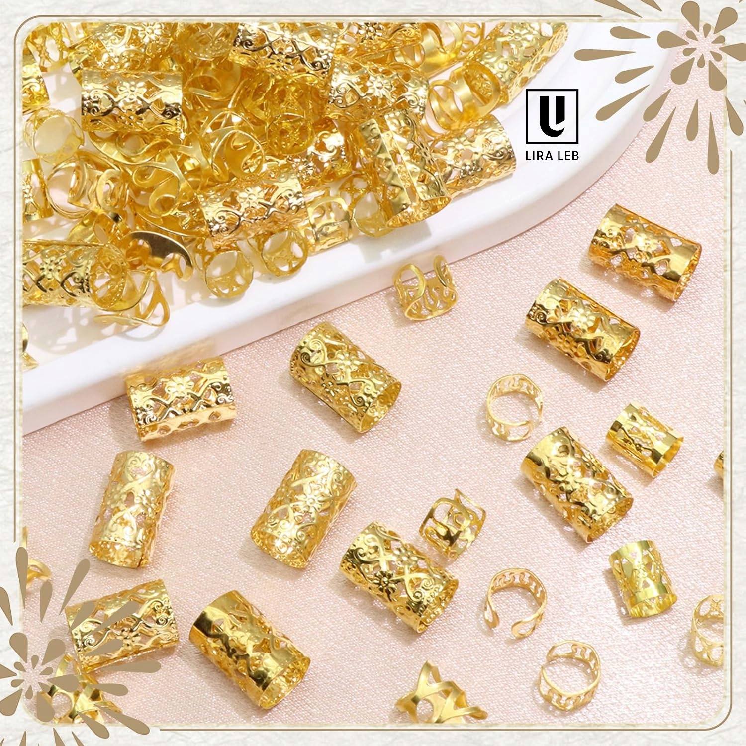 Gold Hair Jewelry Metal Dreadlock Cuffs Rings Braids