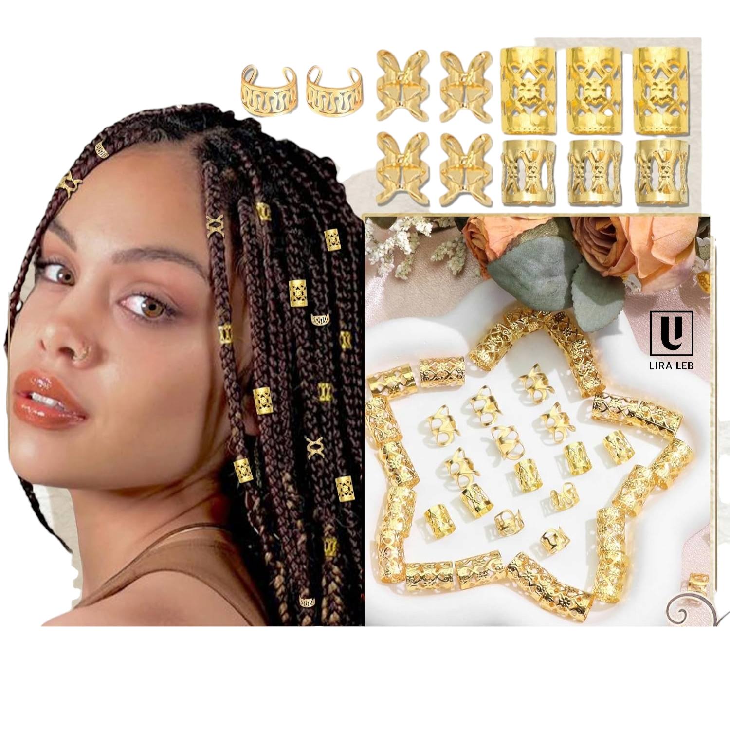 Gold Hair Jewelry Metal Dreadlock Cuffs Rings Braids