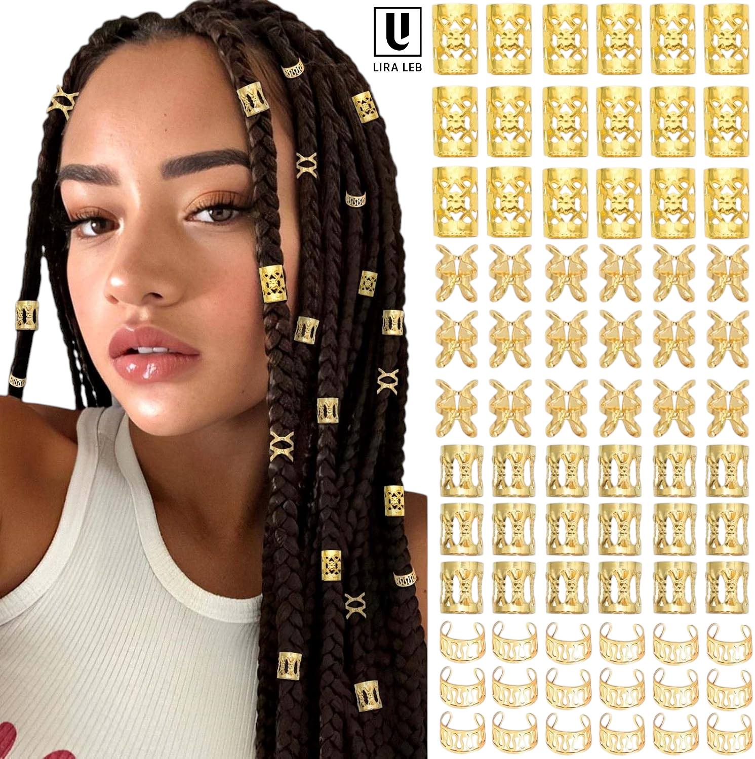 Gold Hair Jewelry Metal Dreadlock Cuffs Rings Braids