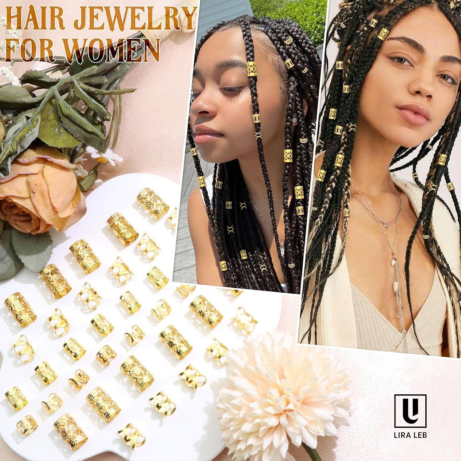 Gold Hair Jewelry Metal Dreadlock Cuffs Rings Braids