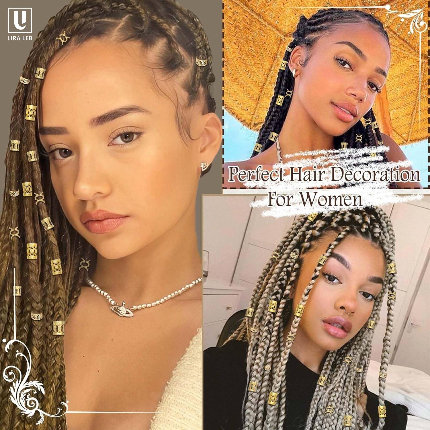 Gold Hair Jewelry Metal Dreadlock Cuffs Rings Braids