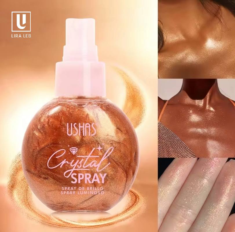 USHAS Crystal Spray a face and body shimmer highlighter spray
