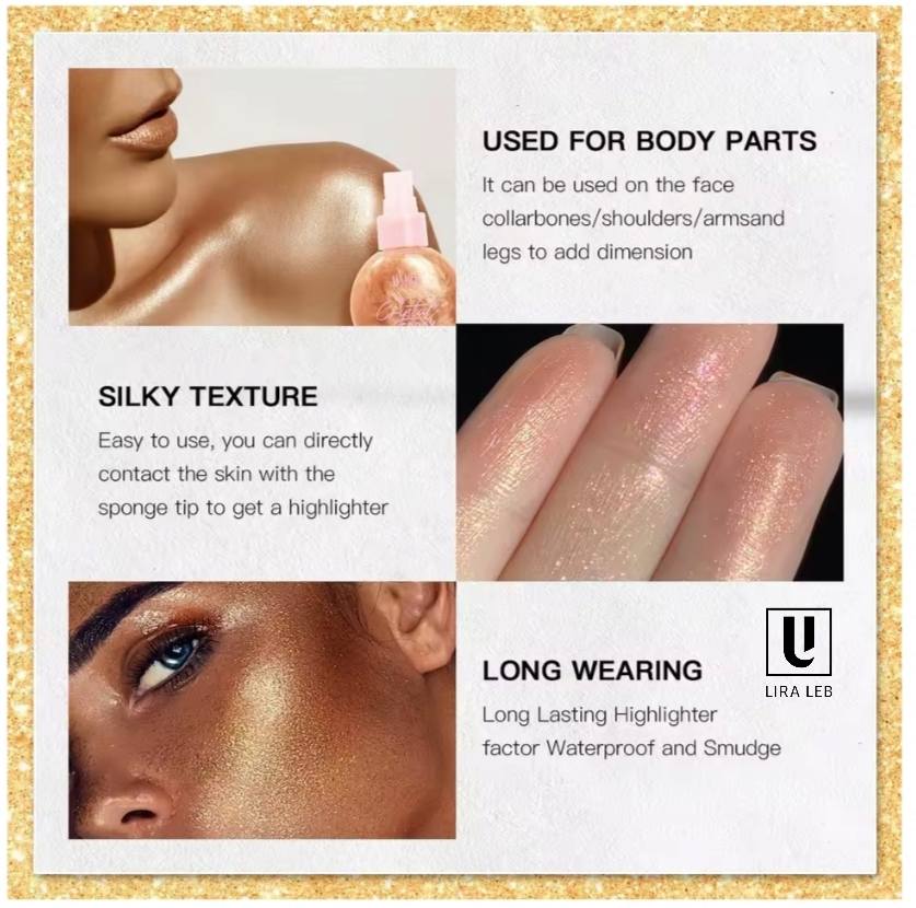 USHAS Crystal Spray a face and body shimmer highlighter spray