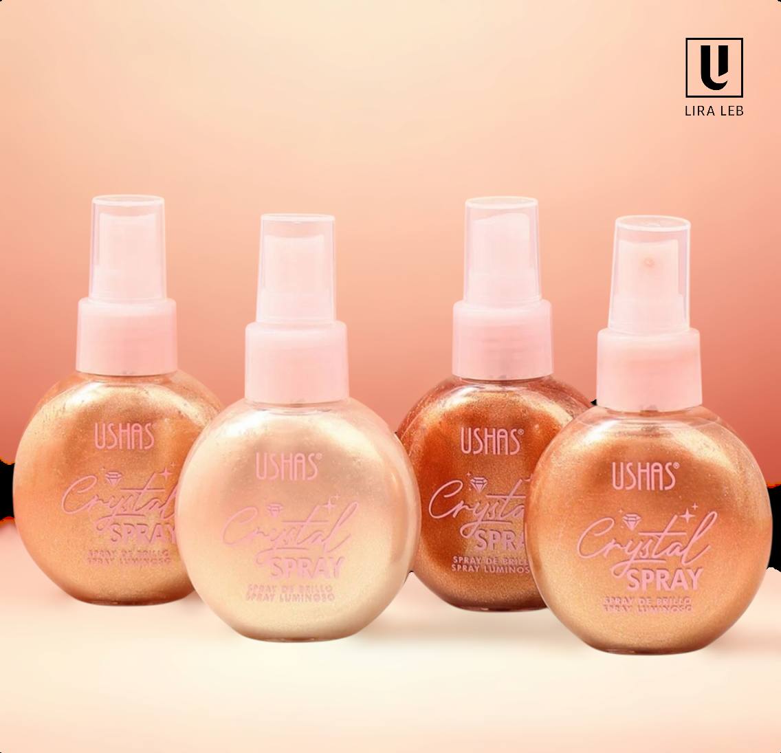 USHAS Crystal Spray a face and body shimmer highlighter spray